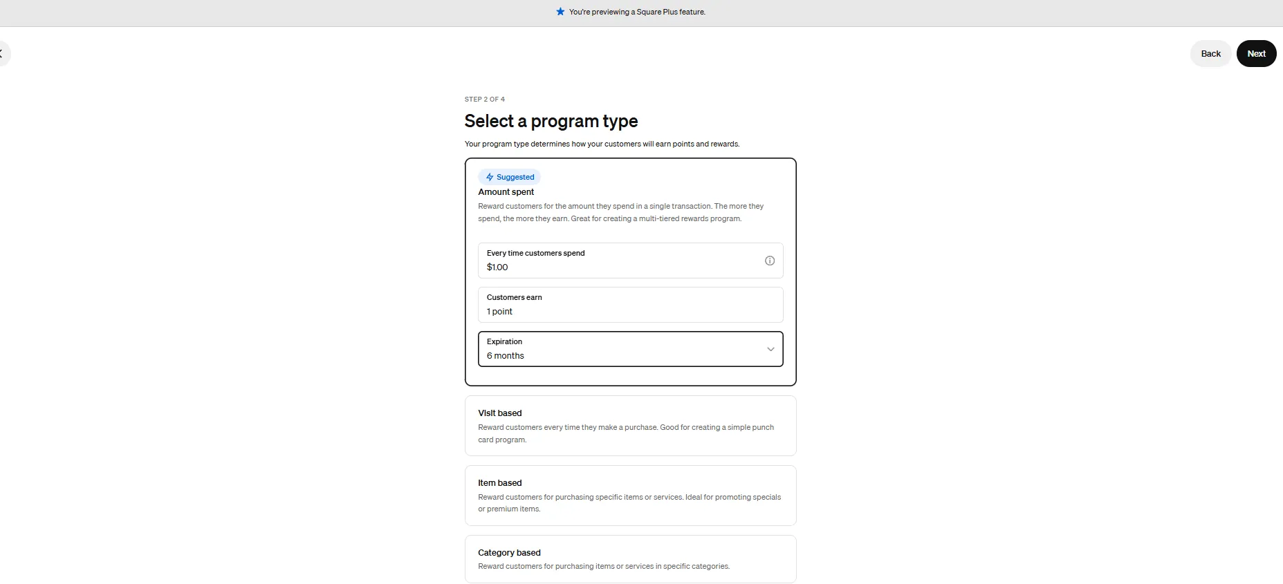 square loyalty program types