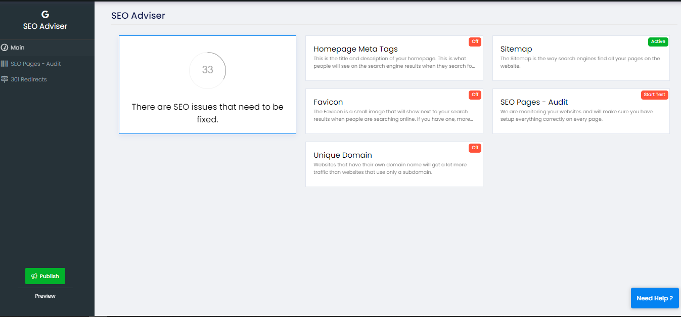 Site123 SEO Adviser Page