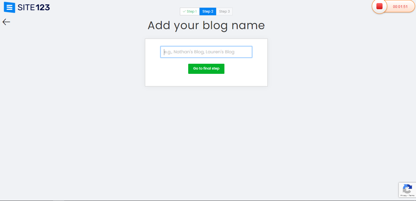 Site123 setup - add your blog name