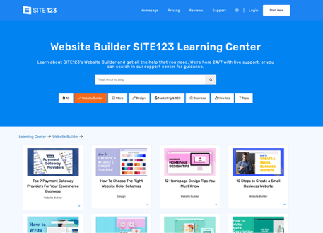 Site123 learning center for website building