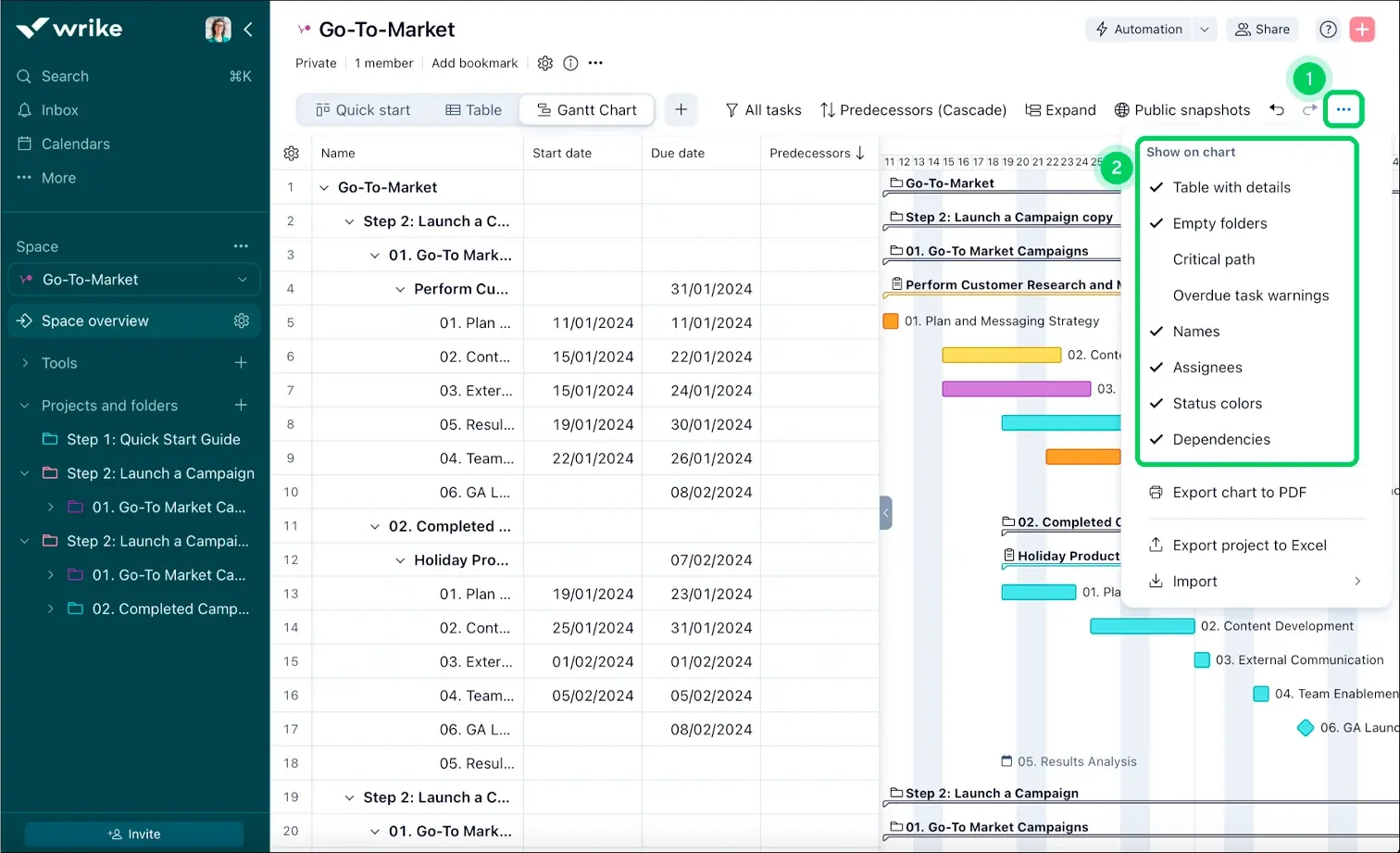 Wrike Gantt Charts & Timeline view