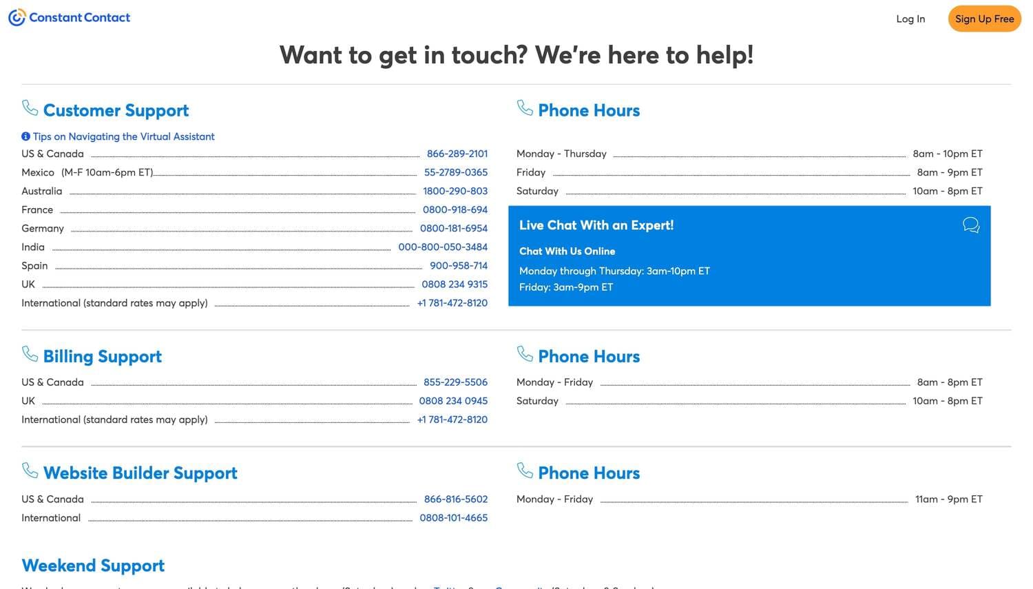 phone support lines of constant contact