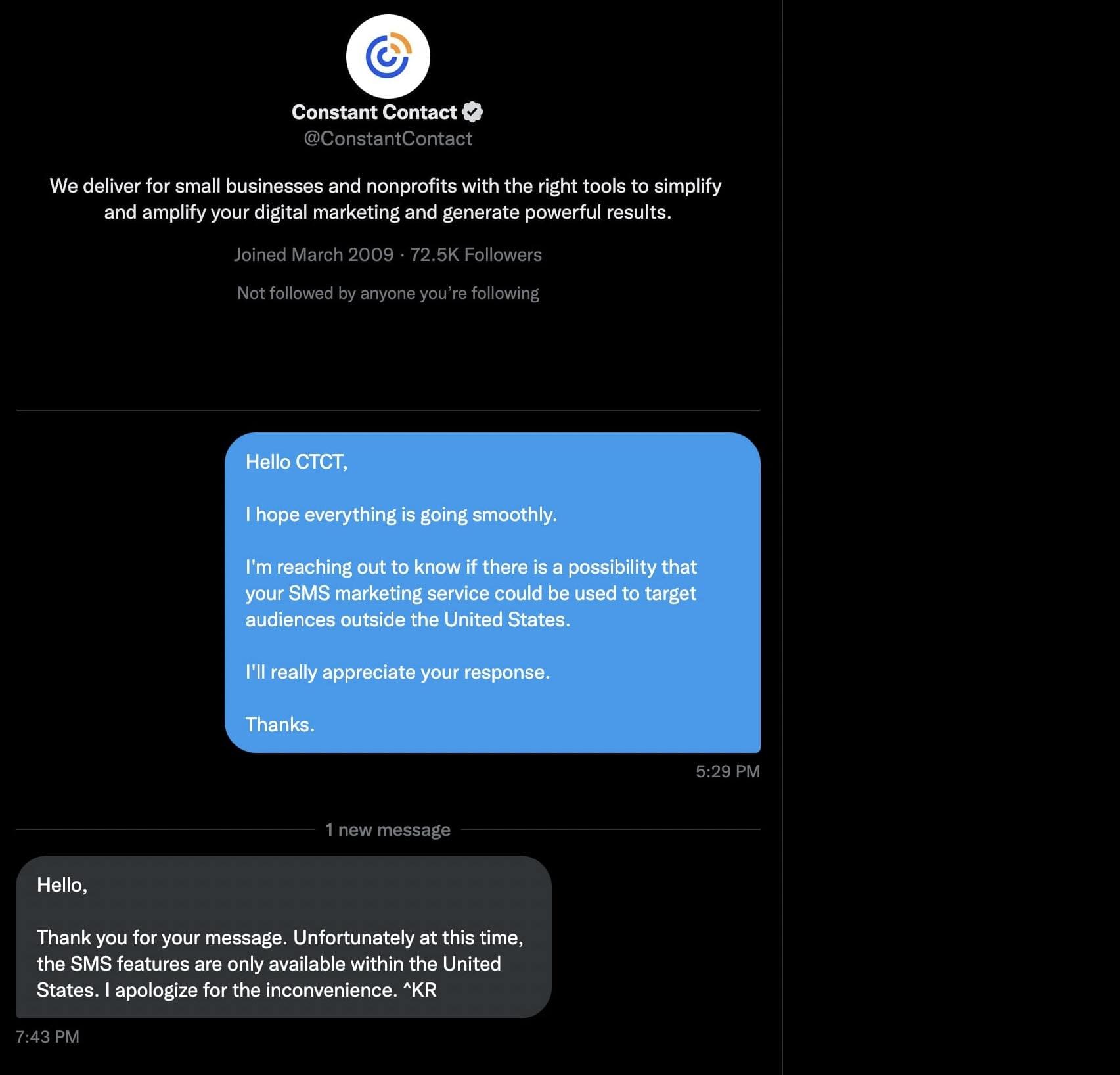 Constant Contact twitter response