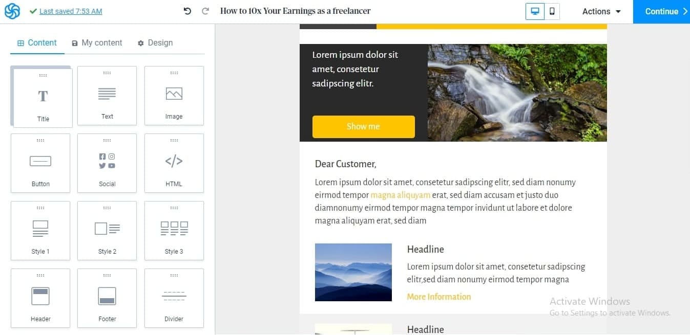Sendinblue drag and drop email builder
