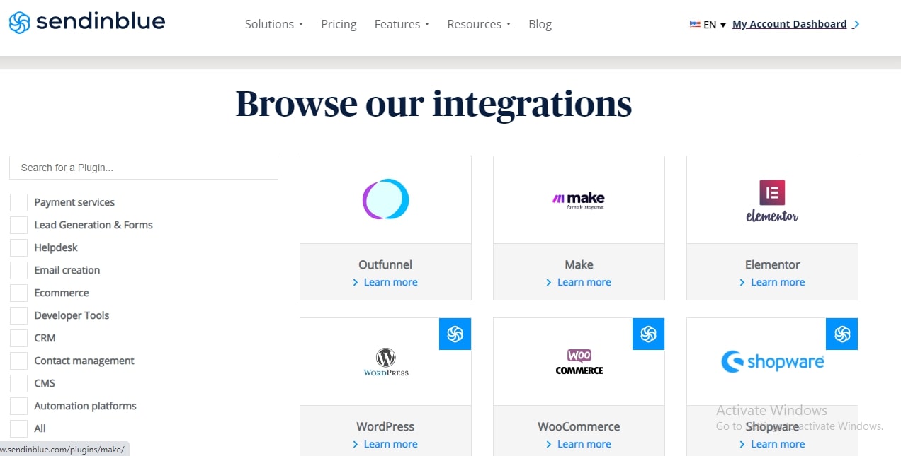 Sendinblue app integrations