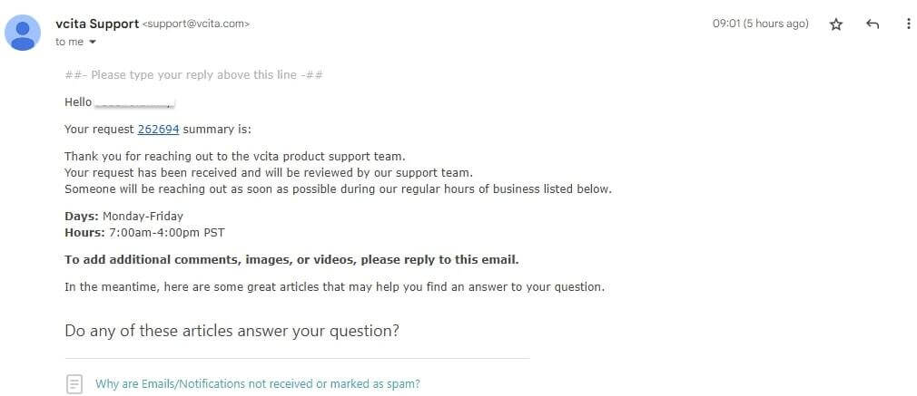 VCITA email support