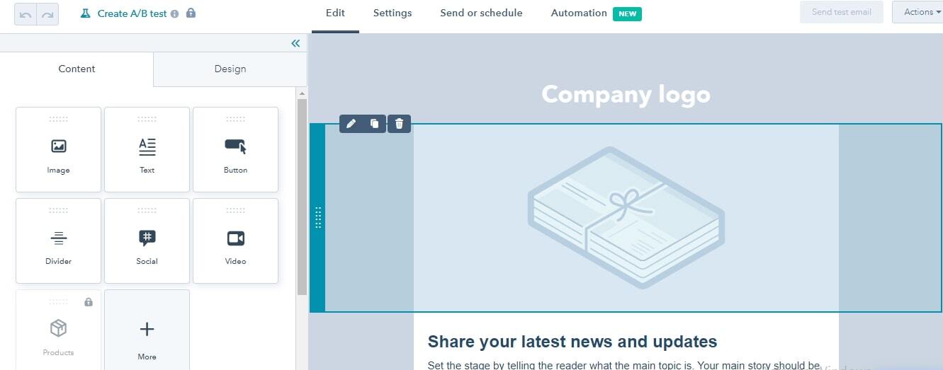 HubSpot email editor