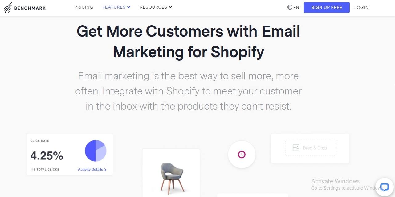 Benchmark email ecommerce feature