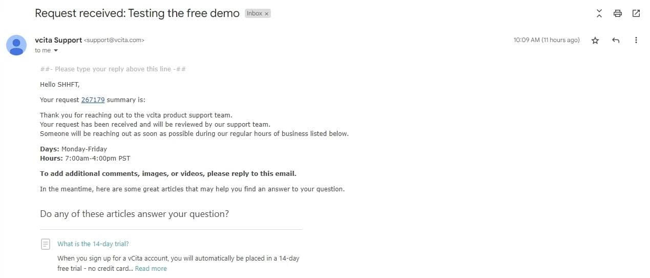 Vcita Email support