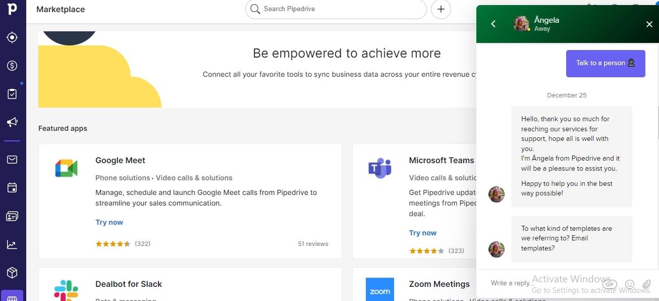 Pipedrive live chat