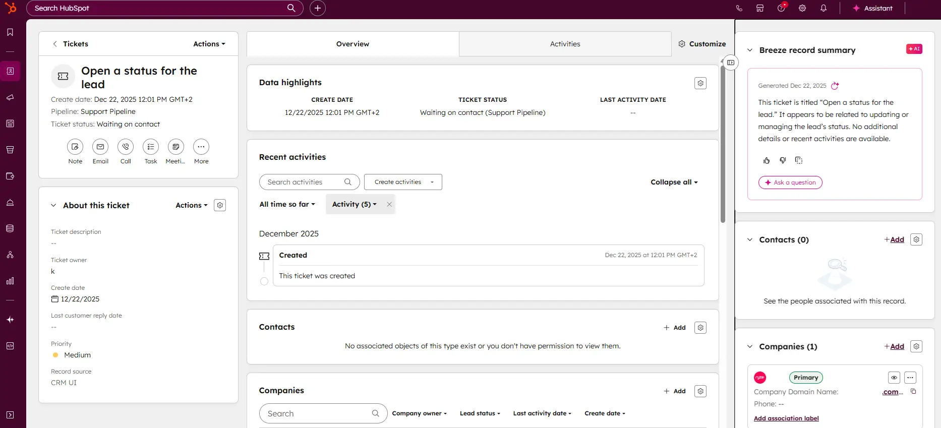 hubspot CRM task