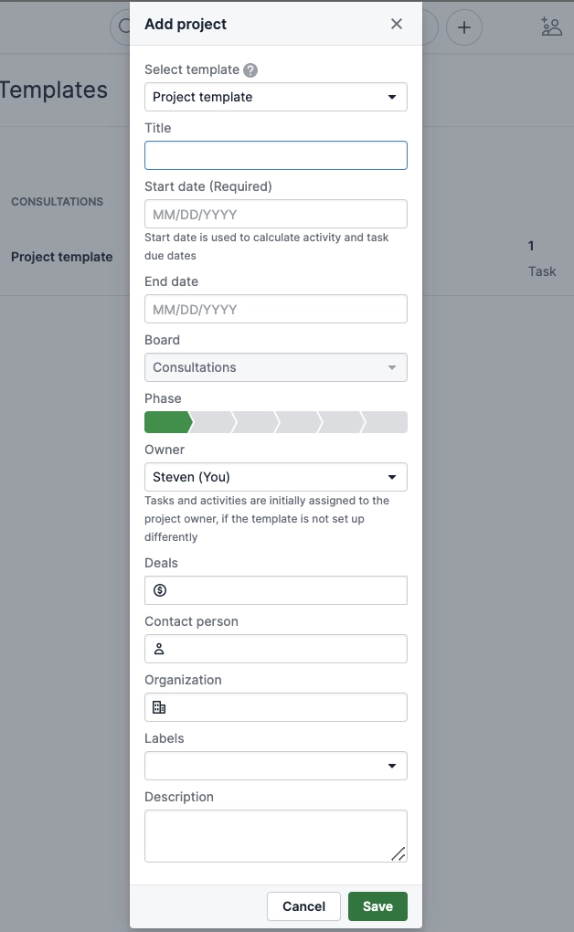 pipedrive projects project templates 