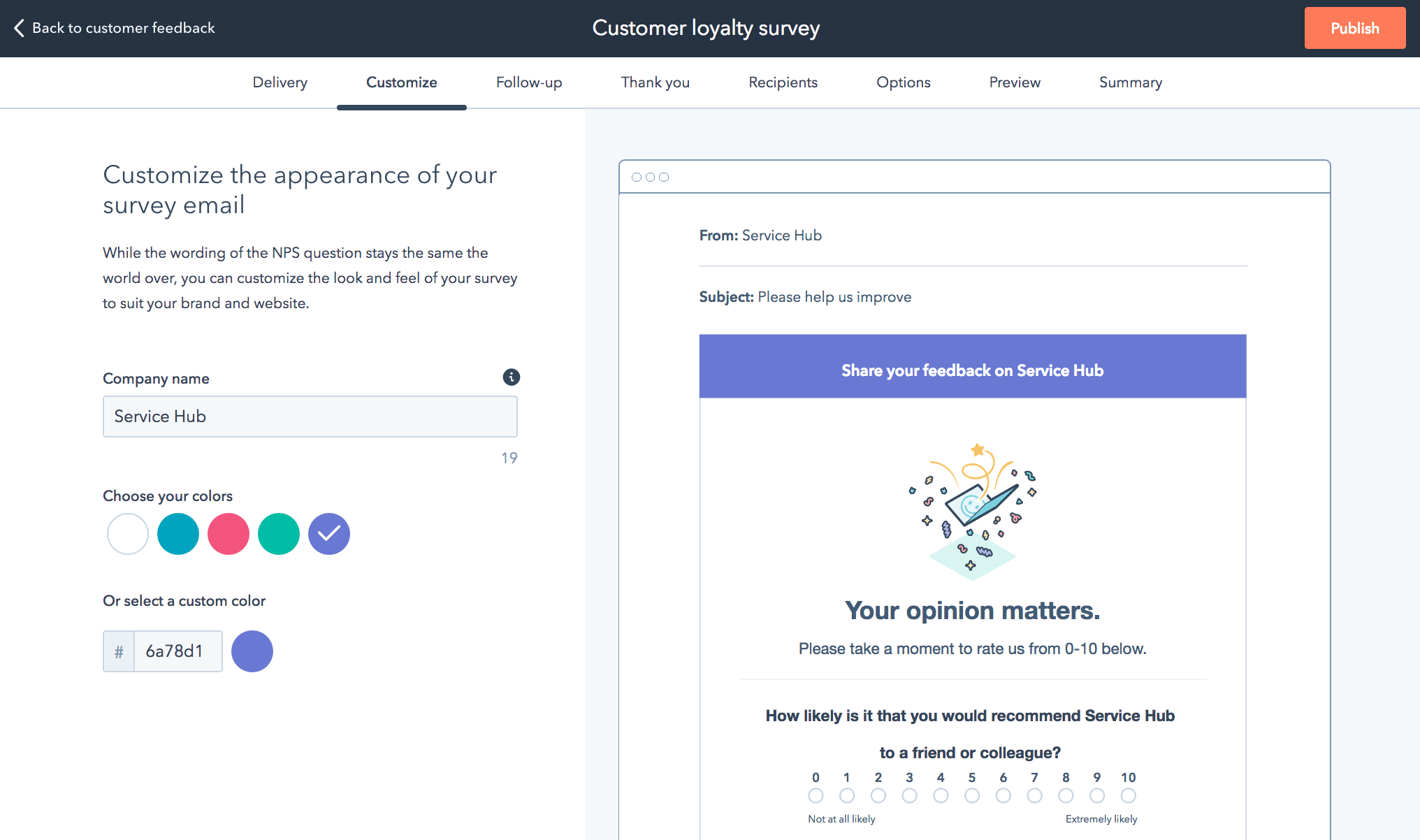 Hubspot survey email