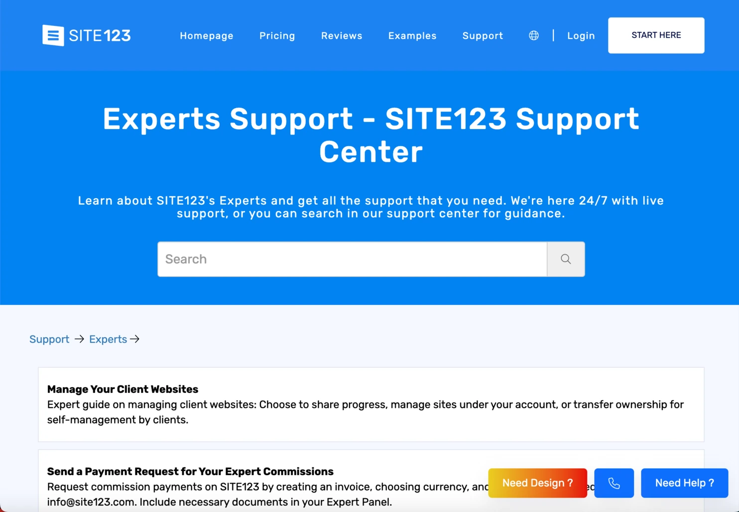 Site123 customer support