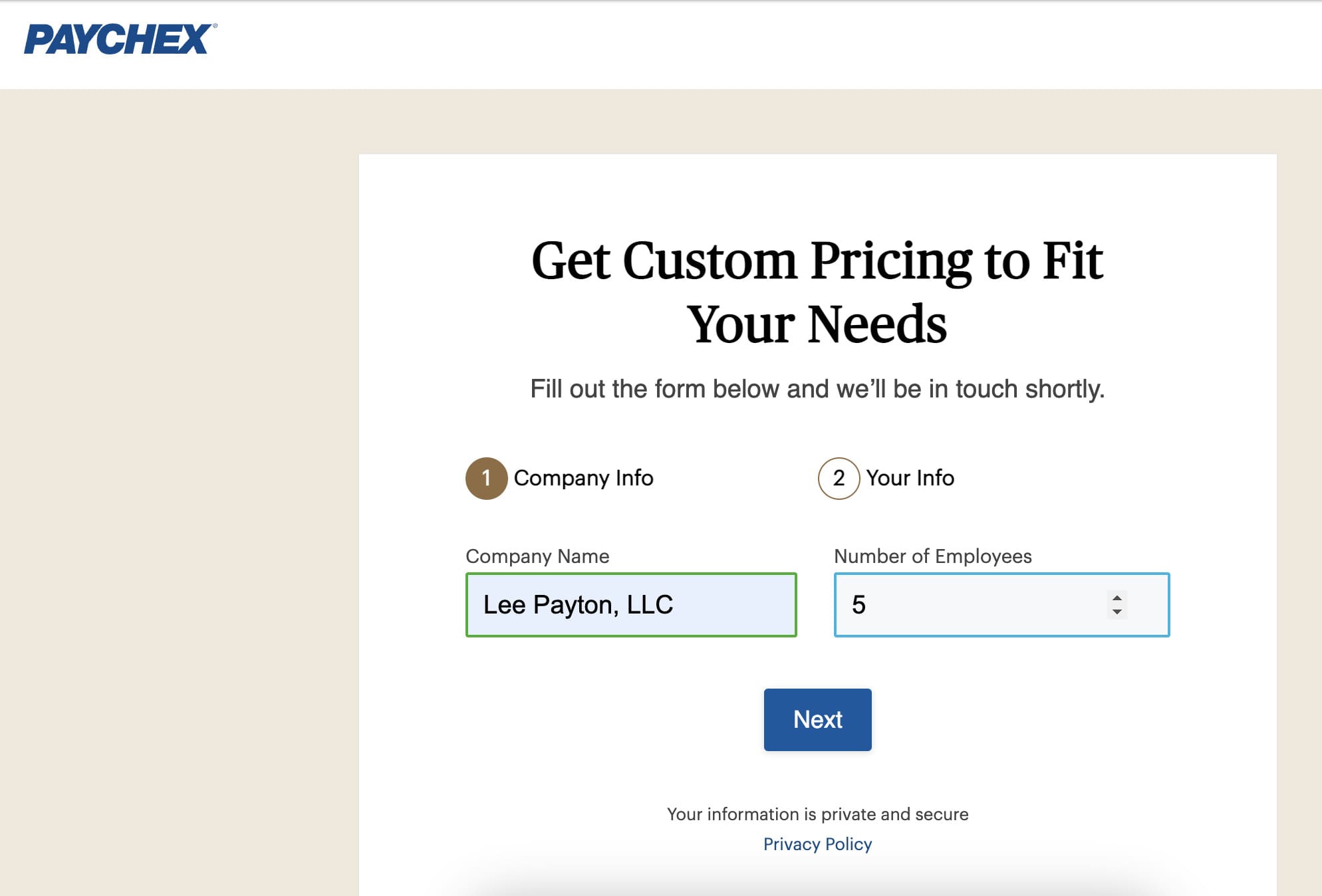 Paychex Contact Submission