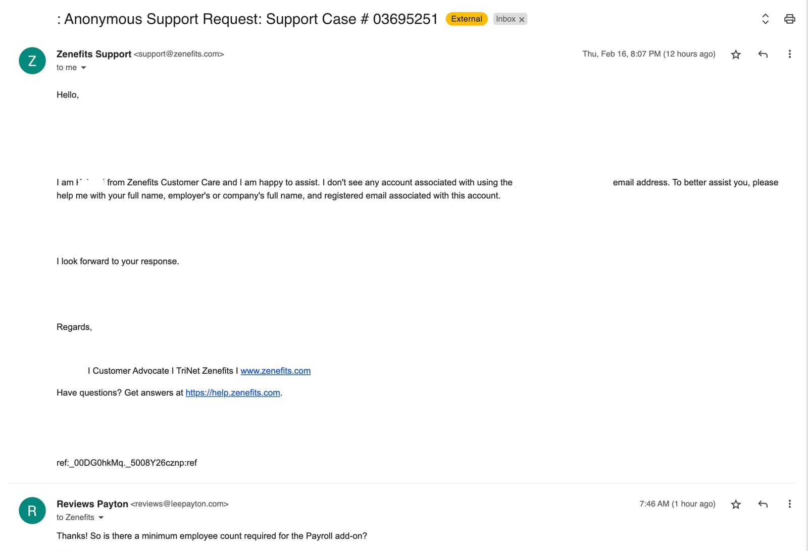 Zenefits Email support