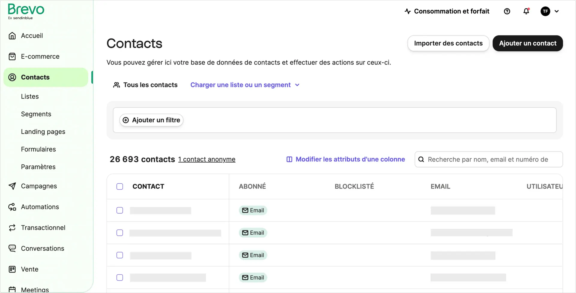 sendinblue Contact Management 