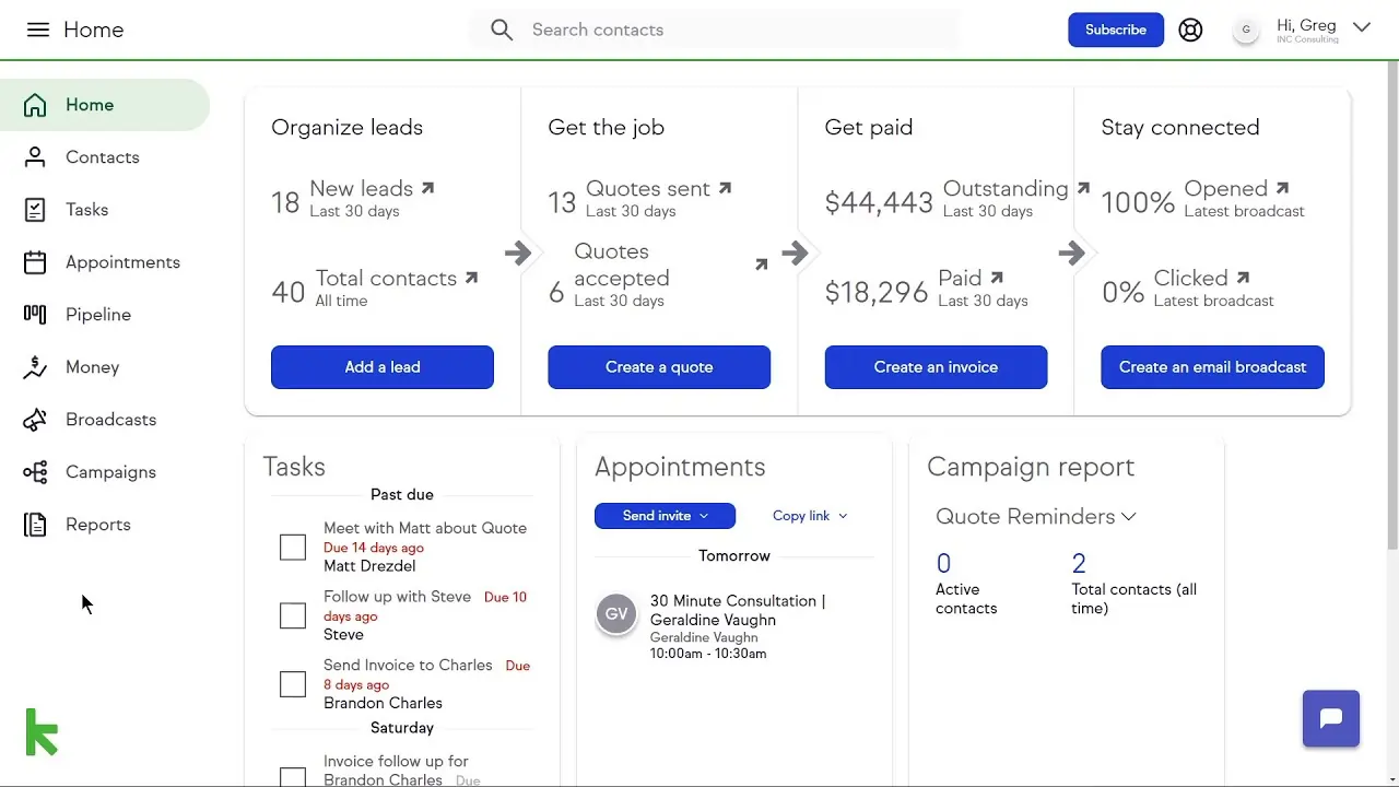 Keap Dashboard 