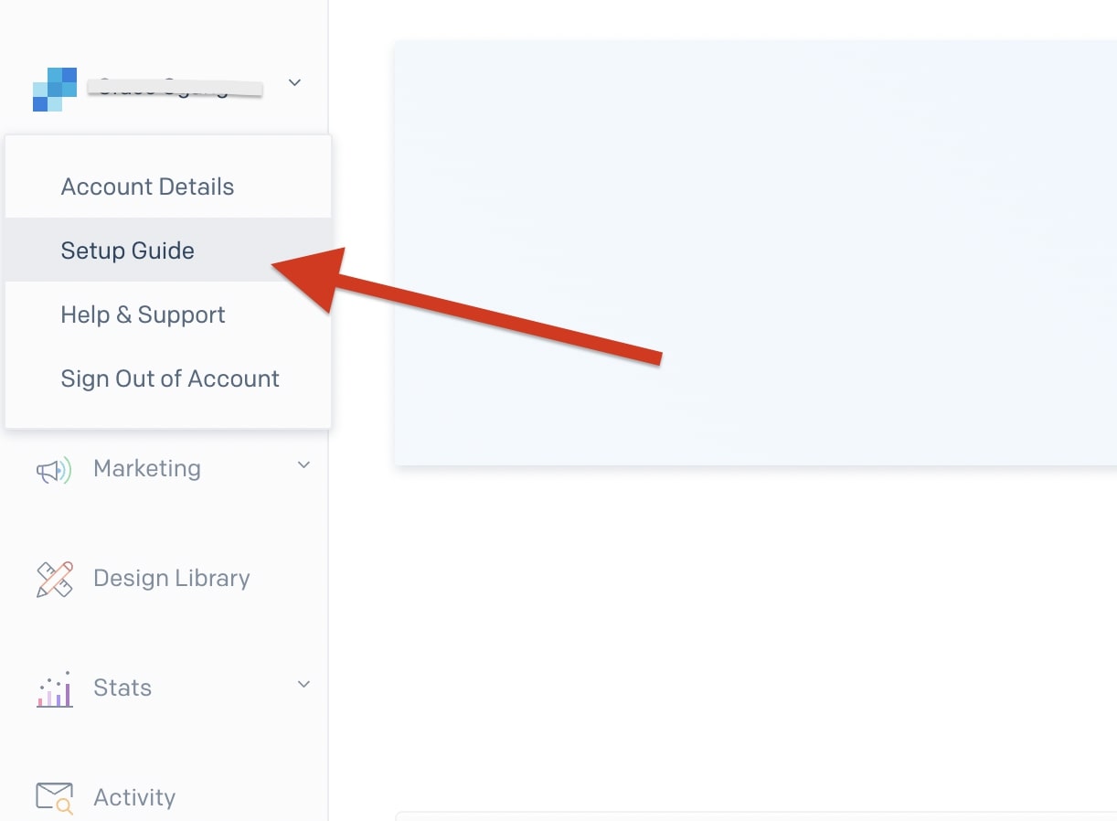 SendGrid setup menu