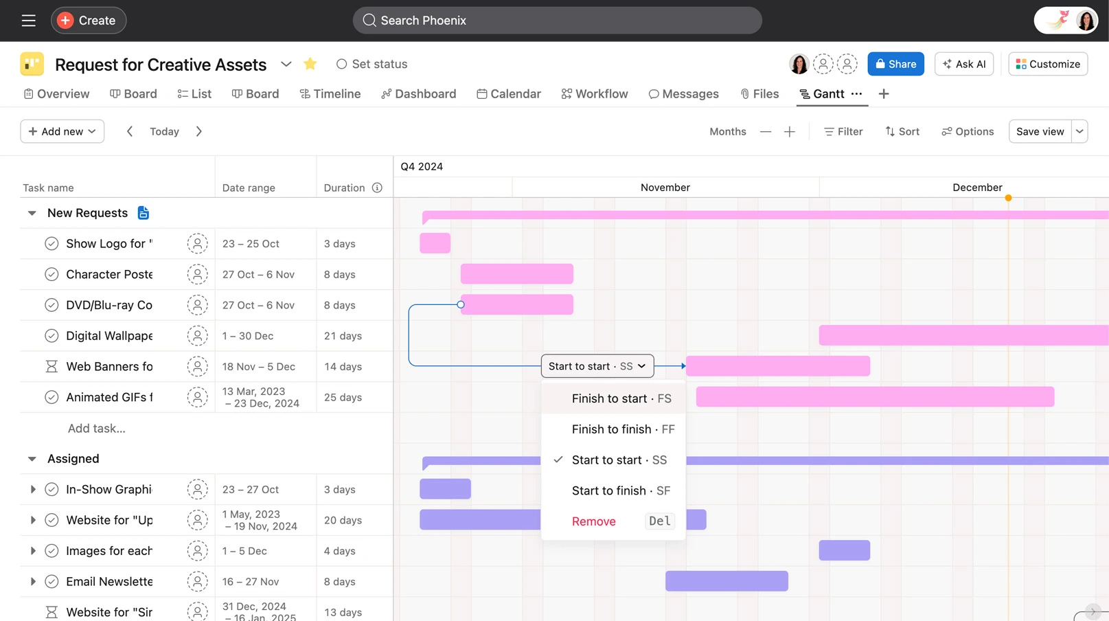 Asana Gantt Charts & Timeline view