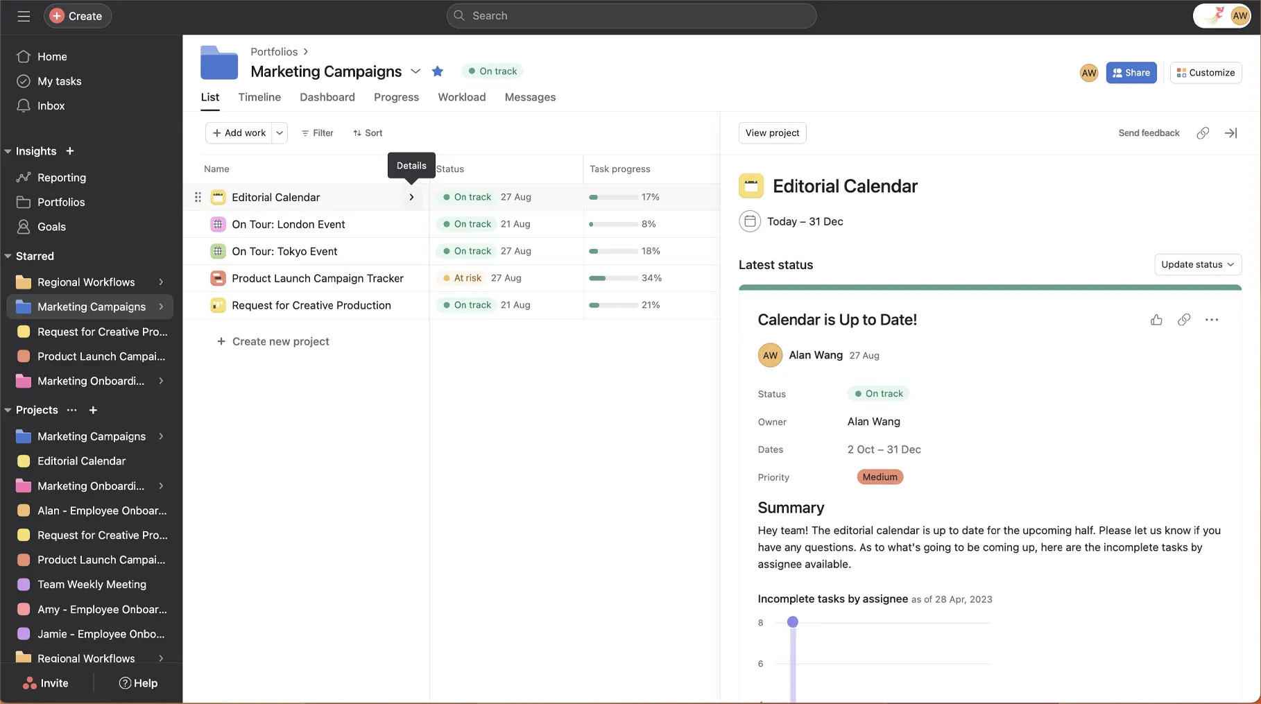 Asana Project portfolios