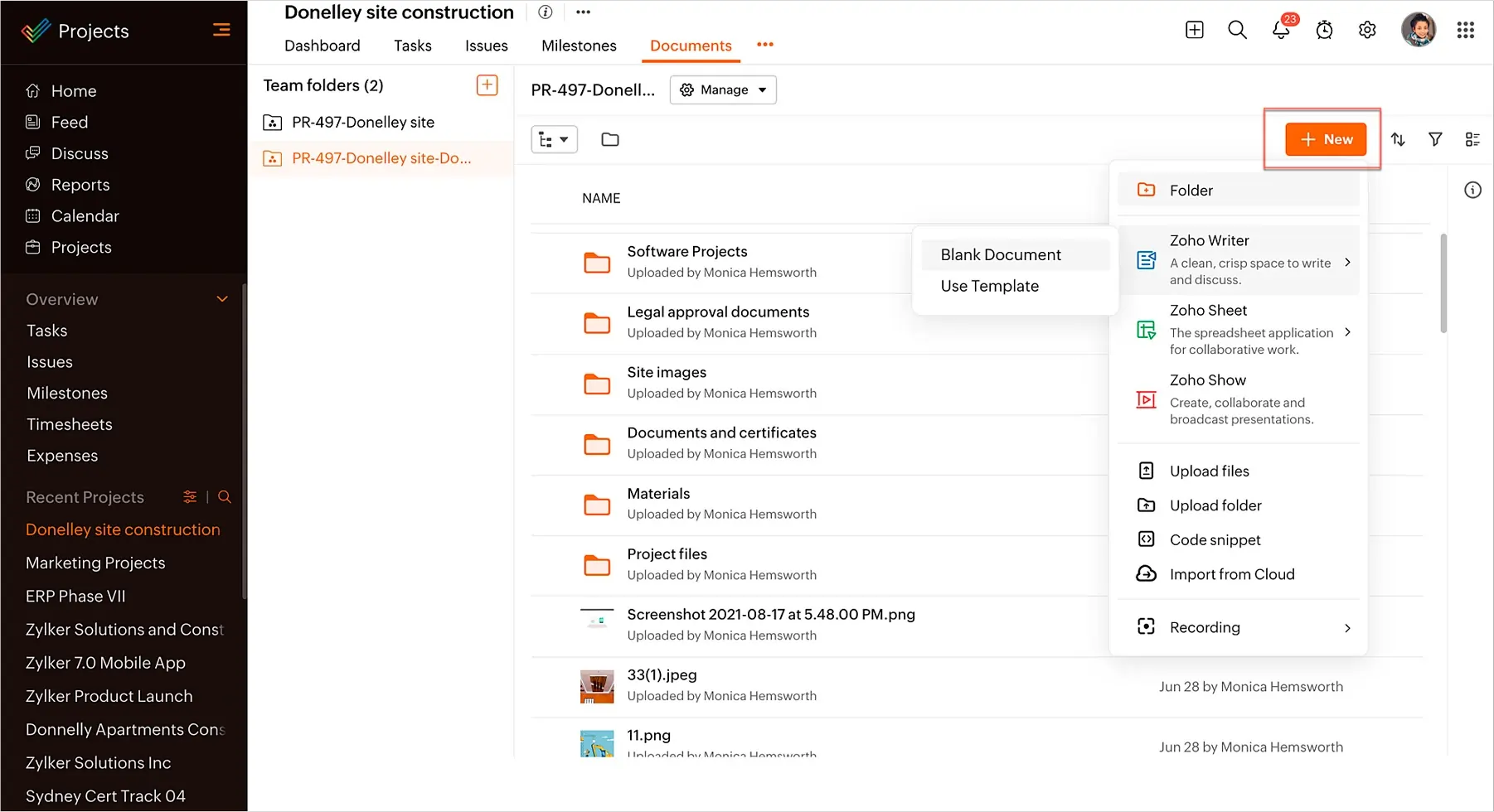 Zoho projects File Sharing & Document Management