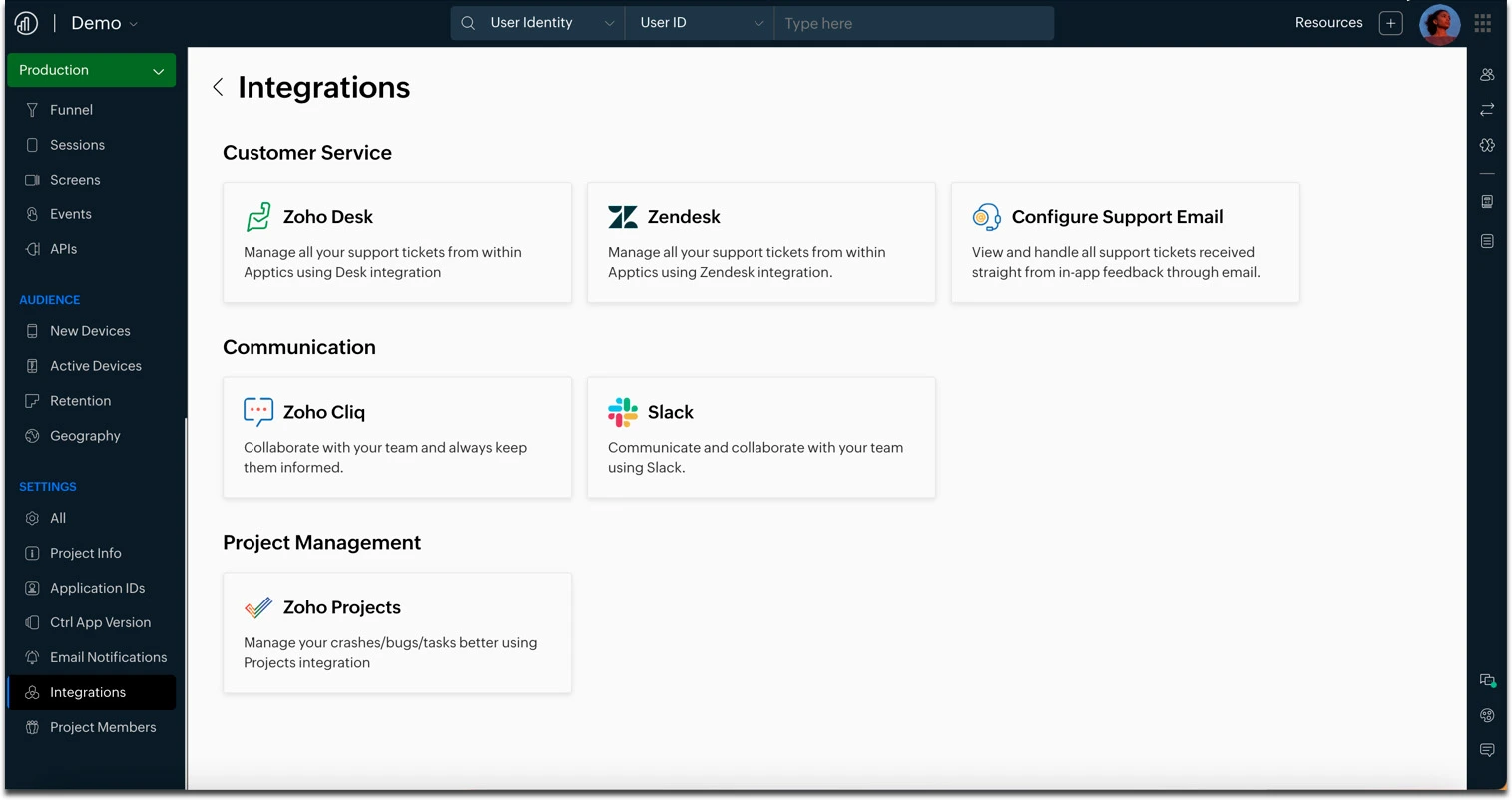 Zoho projects Integrations