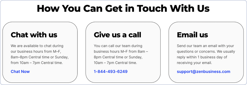 Zenbusiness Contact Page