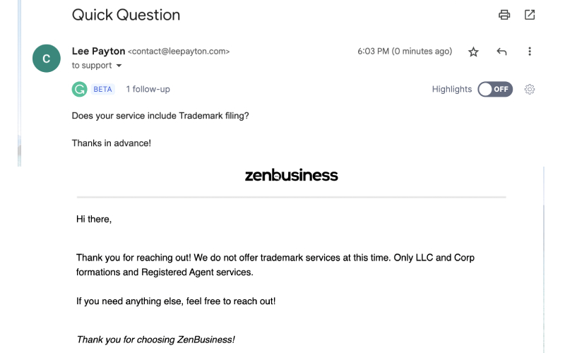 Email Support conversation