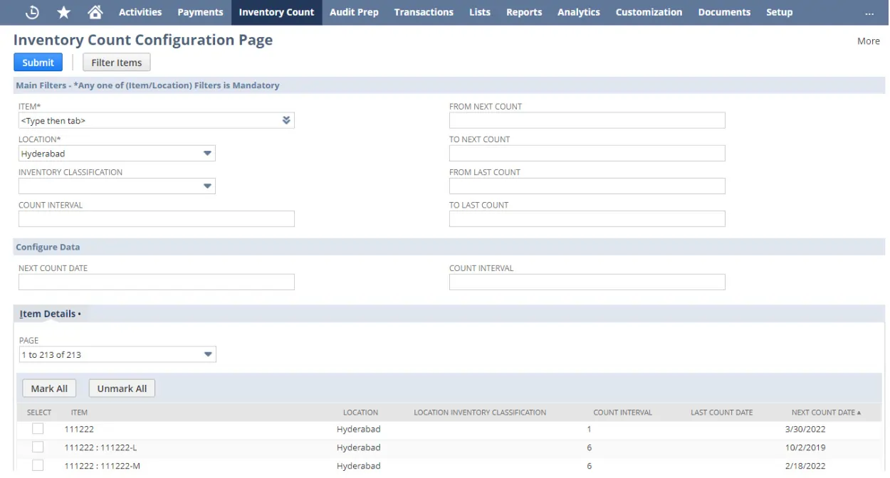 Oracle netsuite Cycle Counting 