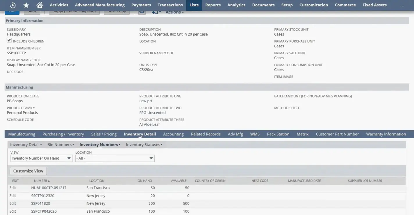 Oracle netsuite Stock Tracing 