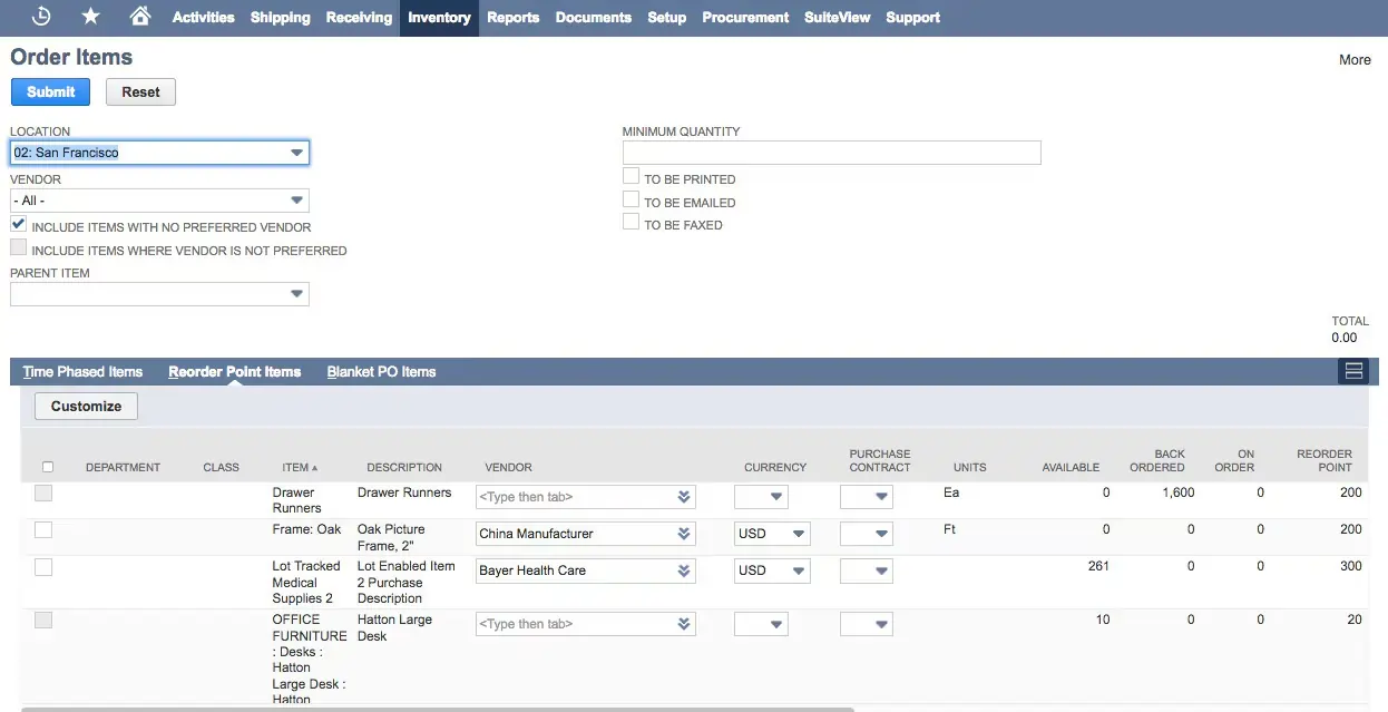 Oracle netsuite Warehousing