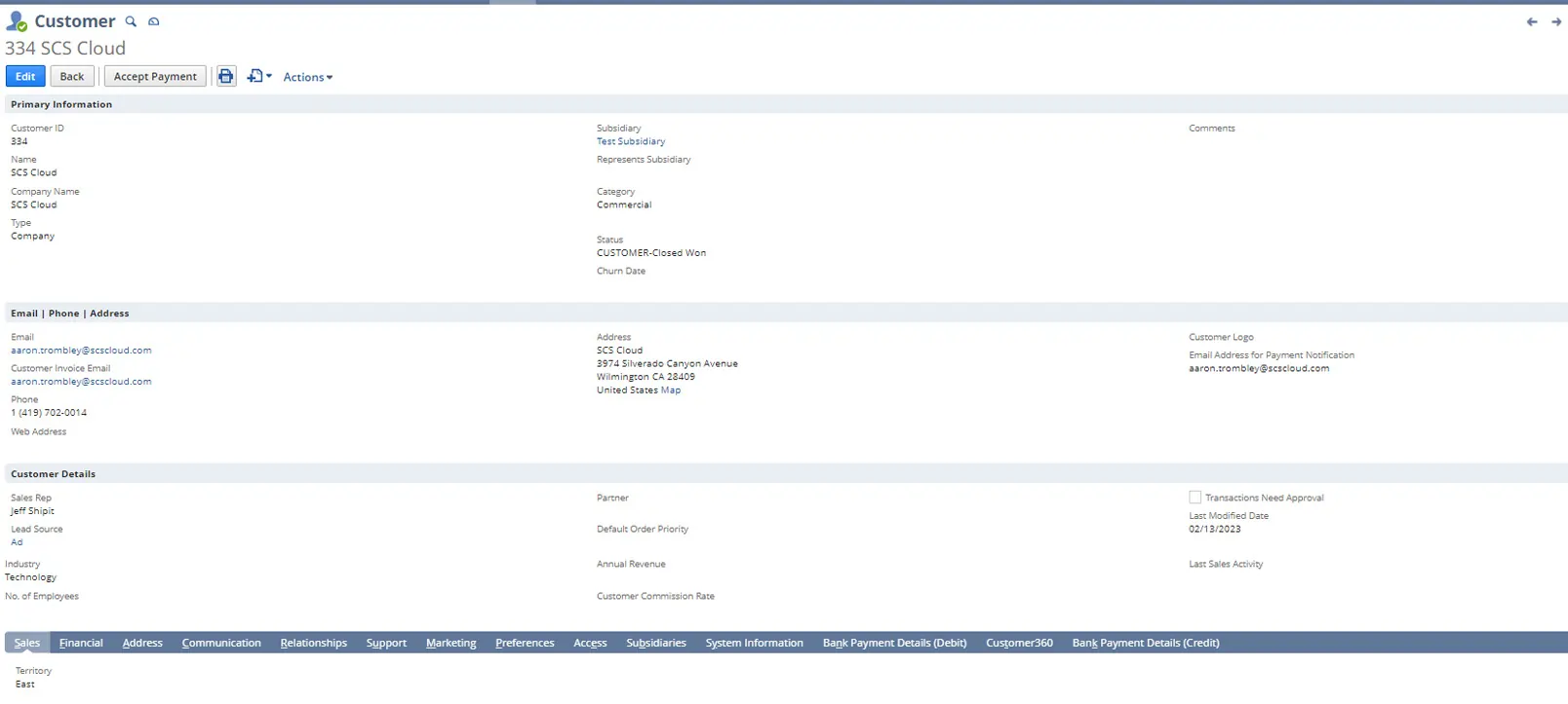 Oracle netsuite Customer Database