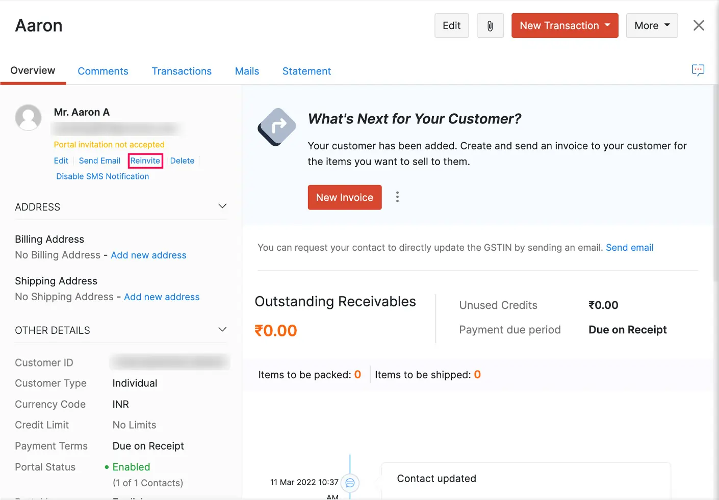 Zoho Customer database 