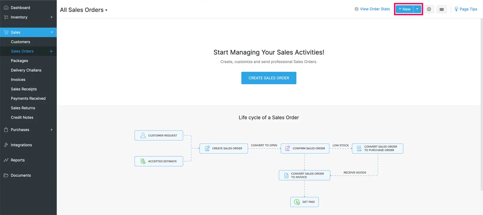 Zoho Management of orders