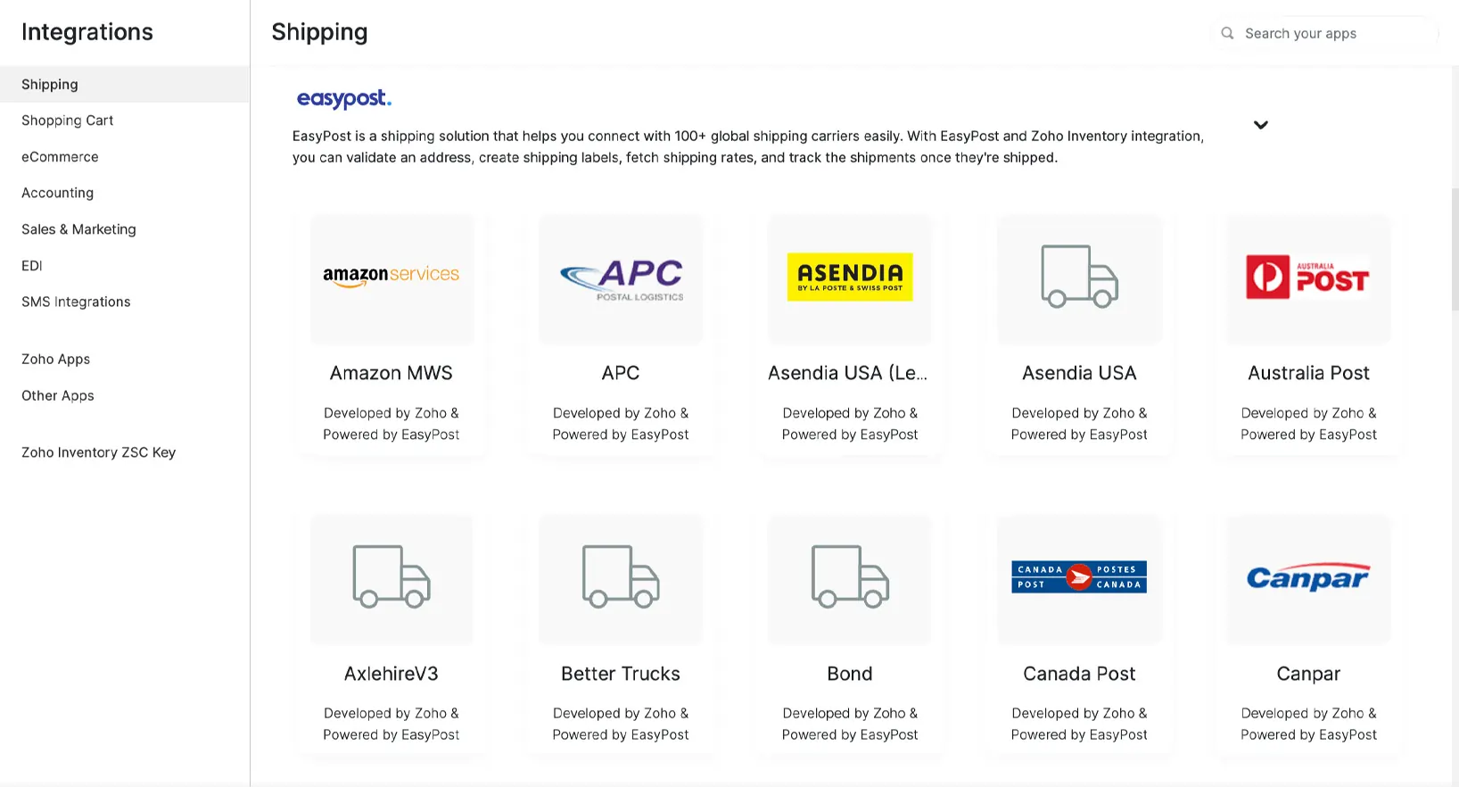 Zoho Multiple shipping integrations