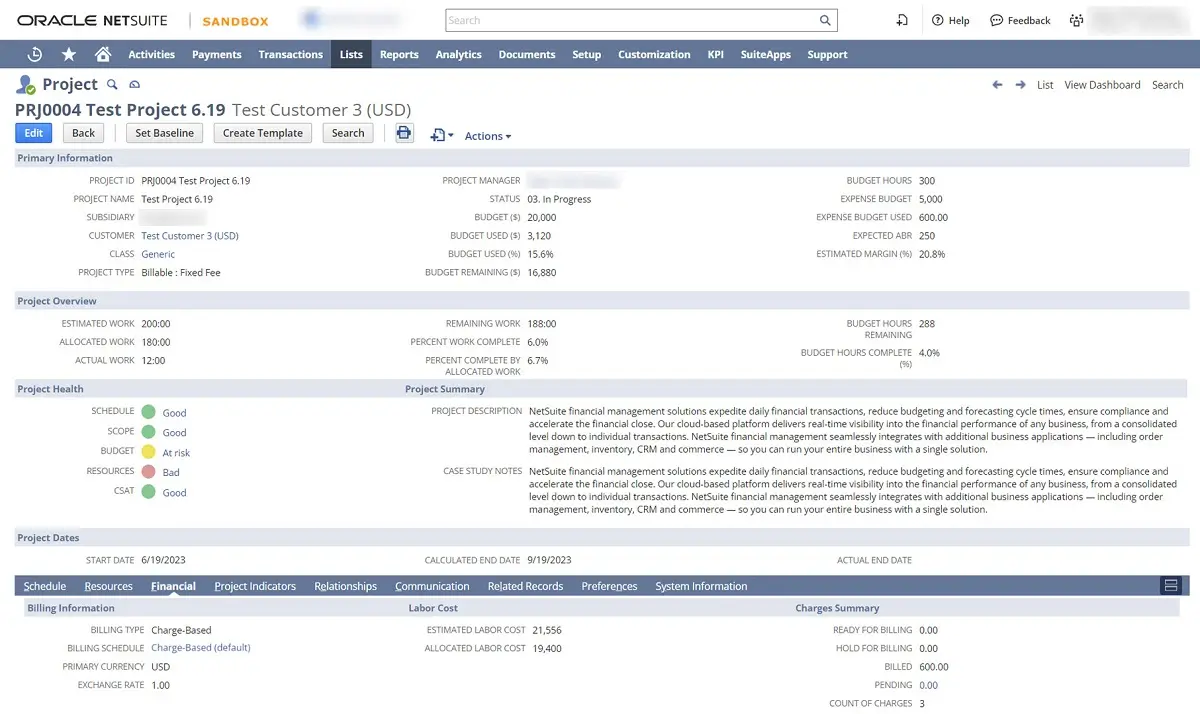 Netsuit Project billing