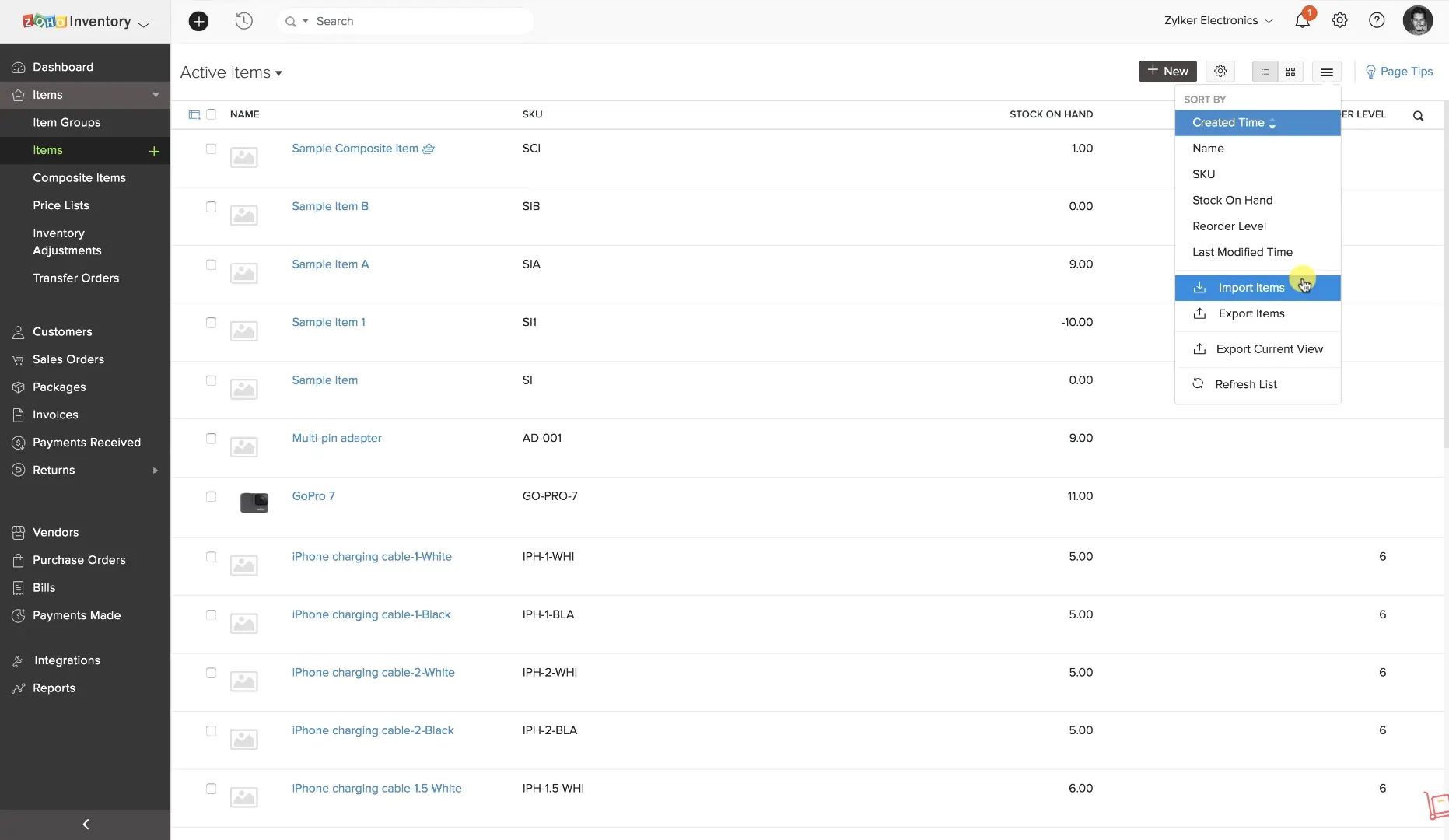 zoho Stock and inventory management