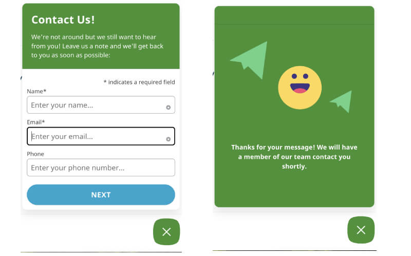 Northwest registered agent Chatbot message submission