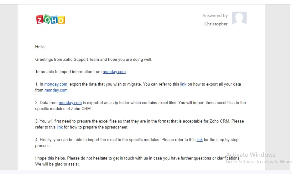 Zoho email support reply