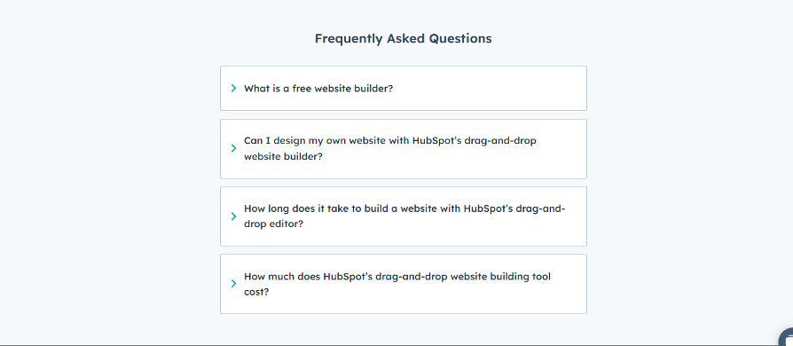 HubSpot FAQ section with questions and answers