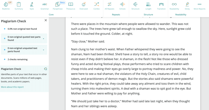 ProwritingAid Performance of plagiarism checker