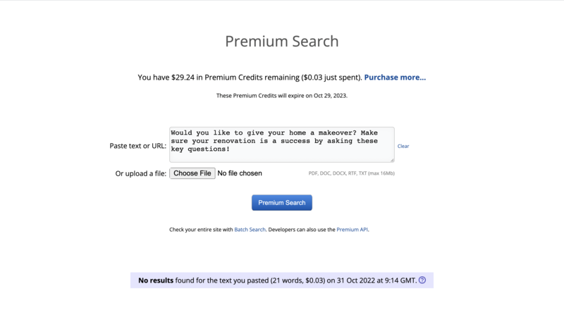 Ease of use of premium search-copyscape