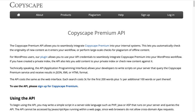 Ease of use for copyscape premium API