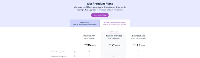 Wix Premium Pricing Plans 1 - Sonary