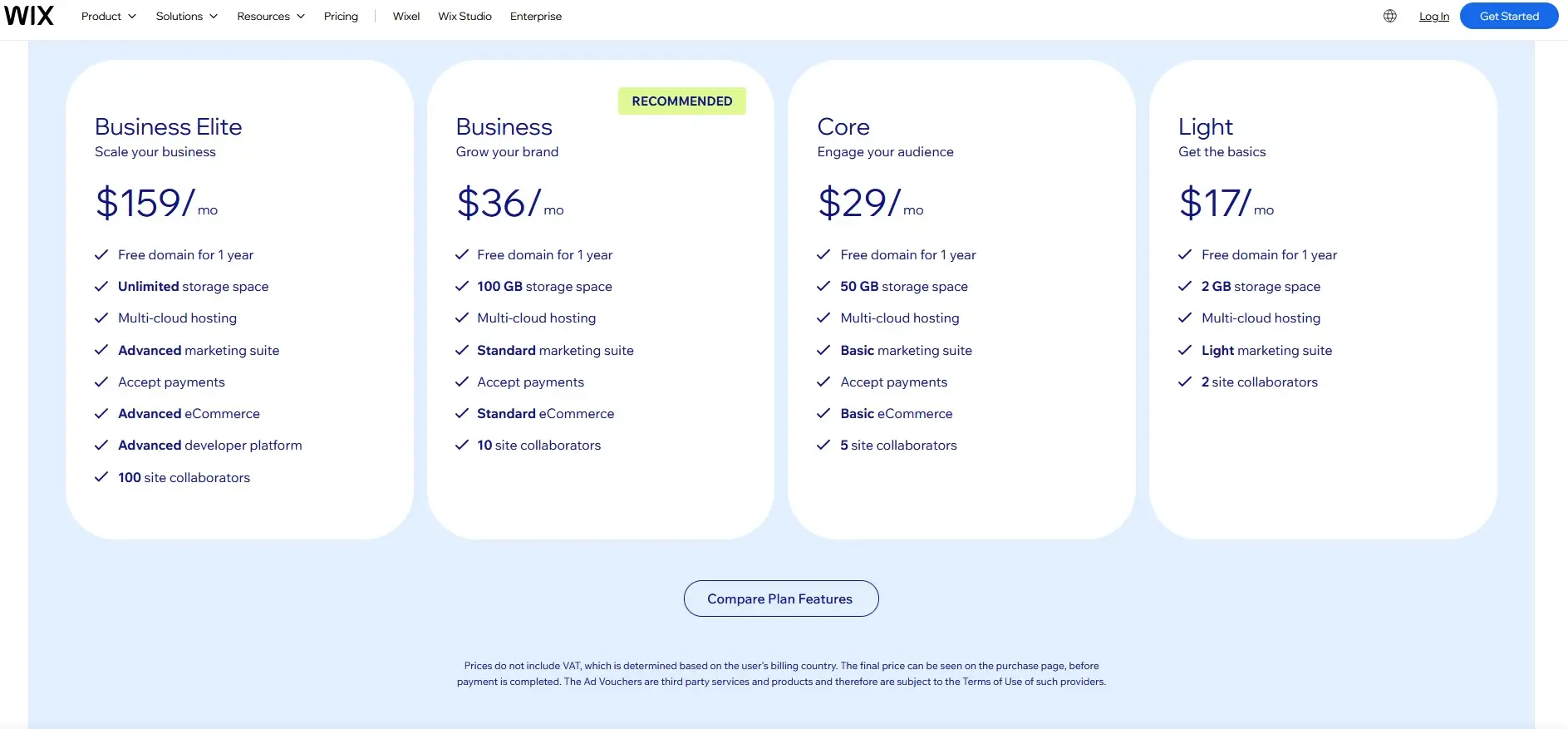 Wix E-commerce Plans and Pricing