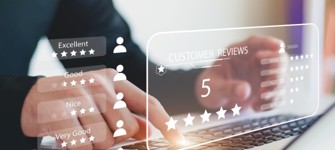 User gives rating to service experience on online application, Customer review satisfaction feedback