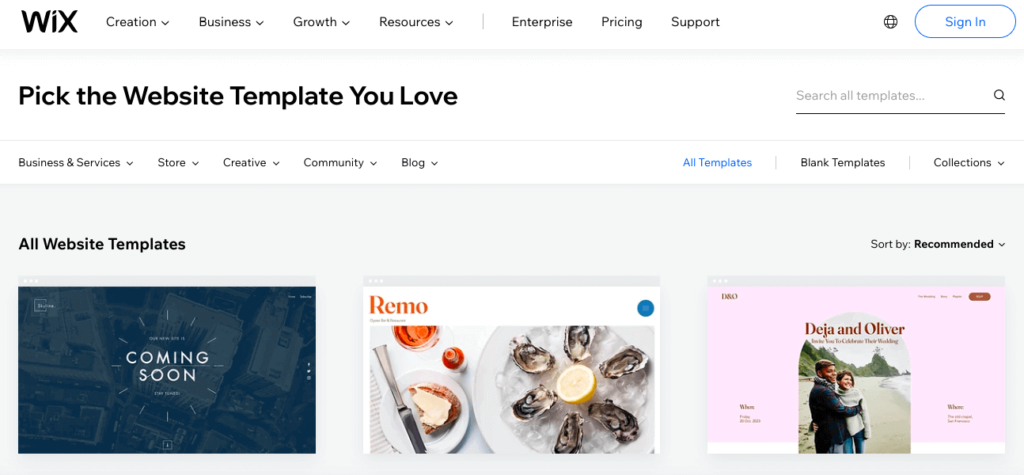 Wix.com templates
