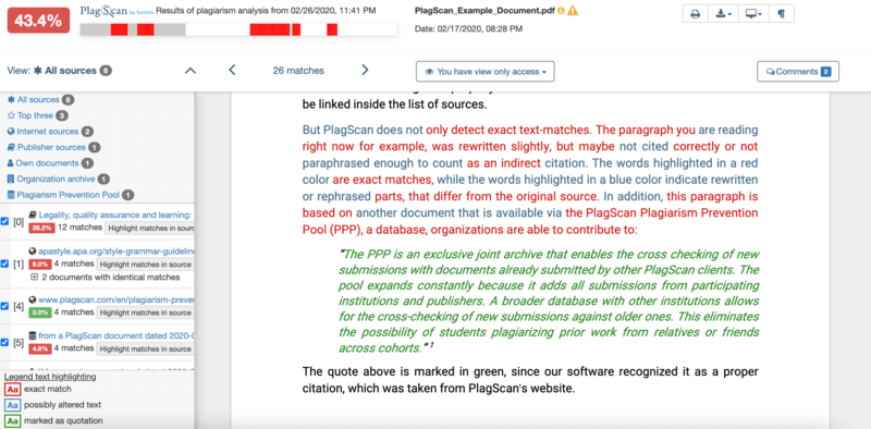 PlagScan coloured mapping of sources
