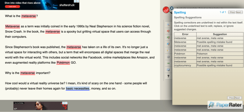 PaperRater Spelling Suggestion Feature